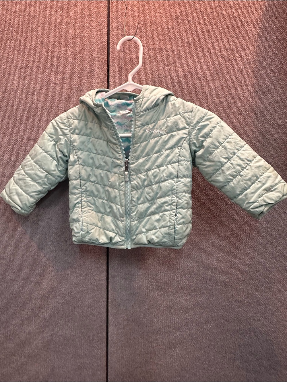 Columbia Mint Green Quilted Hooded Reversible Jacket